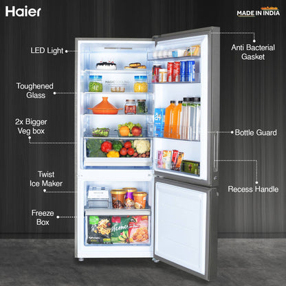 Haier 325 Litres 3 Star Frost Free Double Door Bottom Mount Convertible Refrigerator with Antibacterial Gasket (HEB-333DS-P, Dazzle Steel)