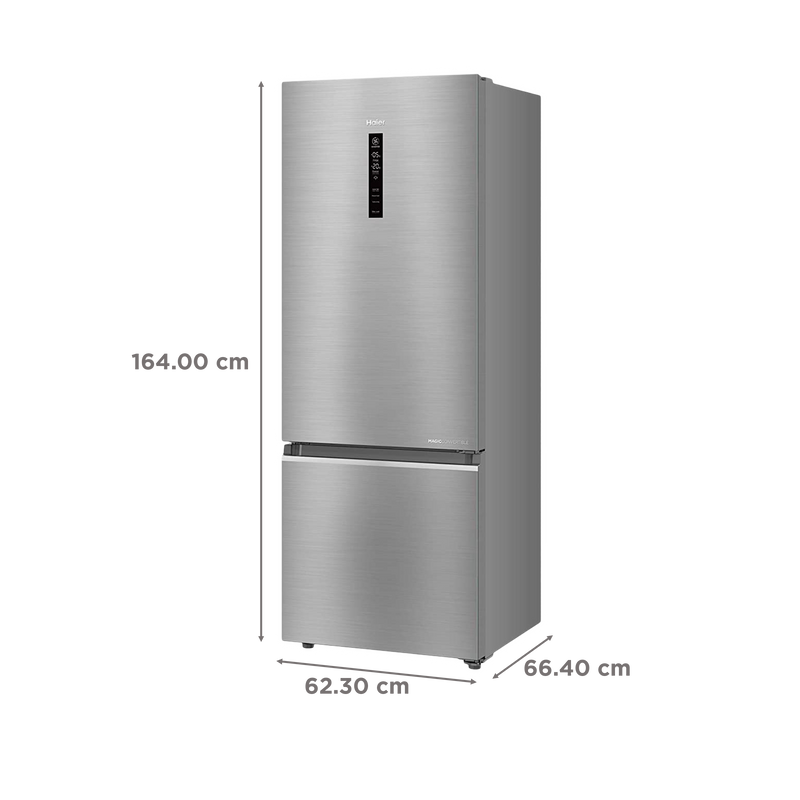 Haier 325 Litres 3 Star Frost Free Double Door Bottom Mount Convertible Refrigerator with Antibacterial Gasket (HEB-333DS-P, Dazzle Steel)