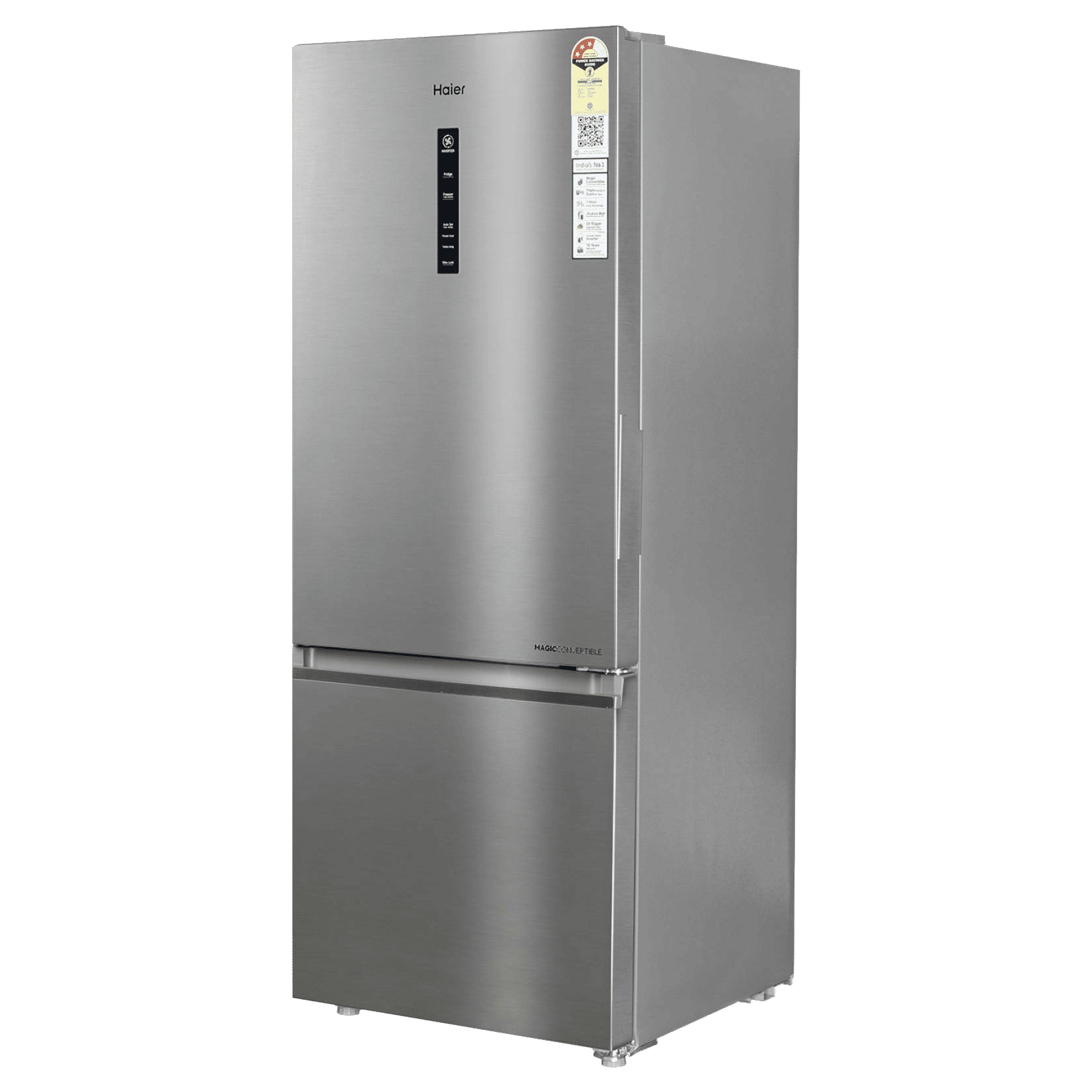 Haier 325 Litres 3 Star Frost Free Double Door Bottom Mount Convertible Refrigerator with Antibacterial Gasket (HEB-333DS-P, Dazzle Steel)