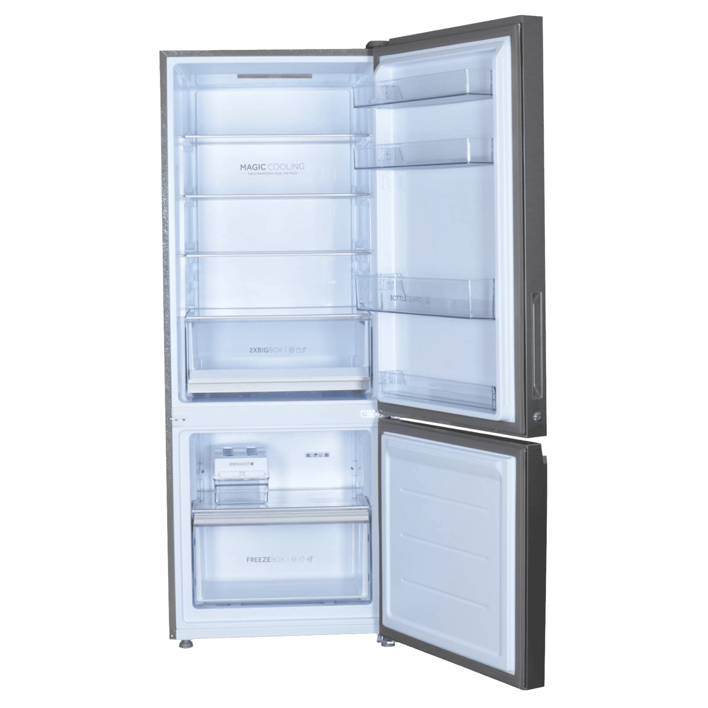Haier 325 Litres 3 Star Frost Free Double Door Bottom Mount Convertible Refrigerator with Antibacterial Gasket (HEB-333DS-P, Dazzle Steel)