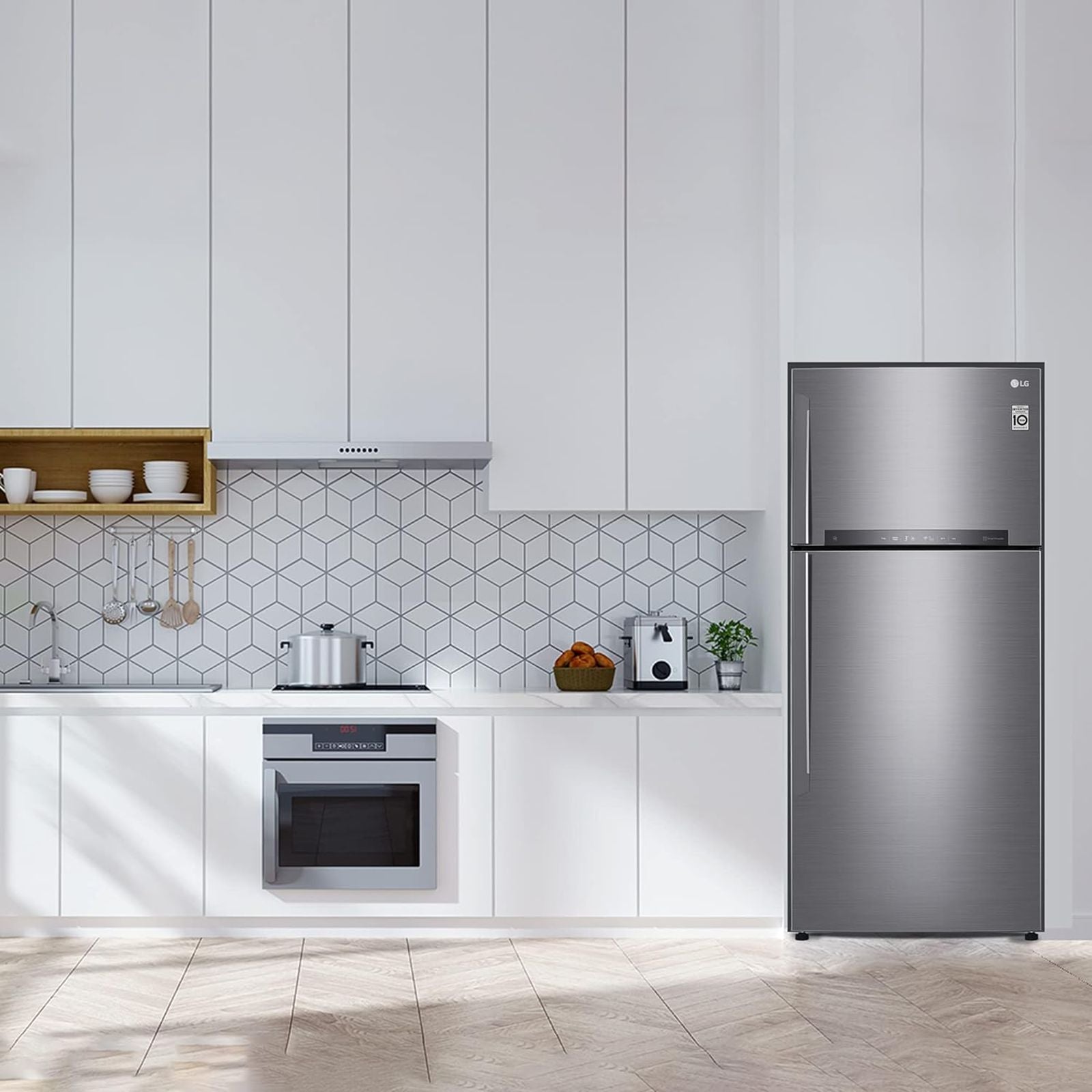 LG 506 Litres 1 Star Frost Free Double Door Refrigerator with Stabilizer Free Operation (GN-H702HLHM.APZQEBN, Platinum Silver)