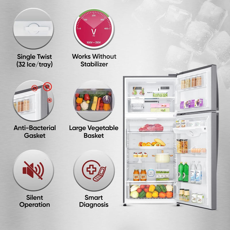 LG 506 Litres 1 Star Frost Free Double Door Refrigerator with Stabilizer Free Operation (GN-H702HLHM.APZQEBN, Platinum Silver)