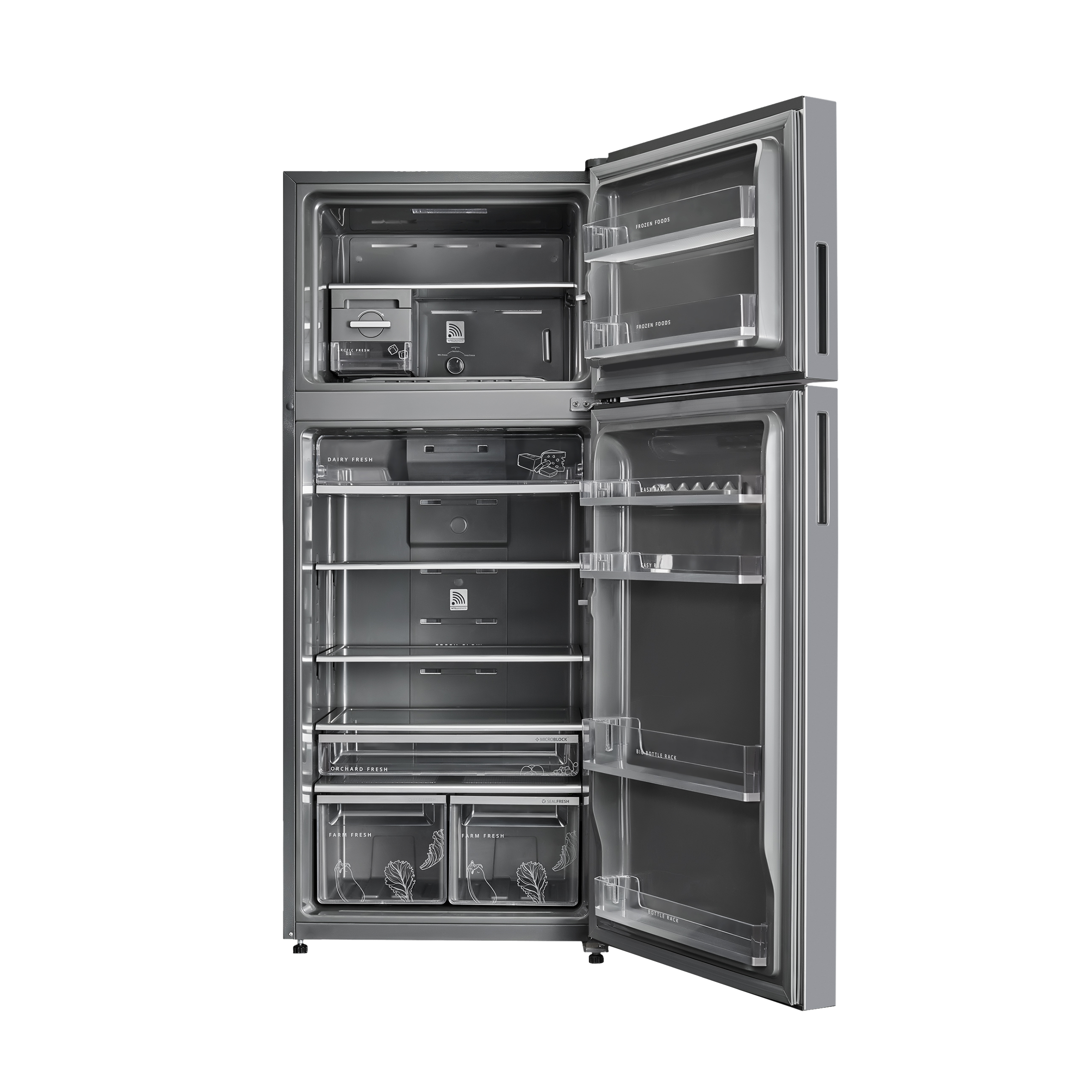 Whirlpool Intellifresh 411 Litres 2 Star Frost Free Double Door Convertible Refrigerator with Stabilizer Free Operation (IF INV CNV PLATINA, Grey)