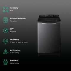 Haier 8 Kg 5 Star Fully Automatic Top Load Washing Machine (HSW80-678ES8NOIDA, Energy Saving, Dark Jade Silver)