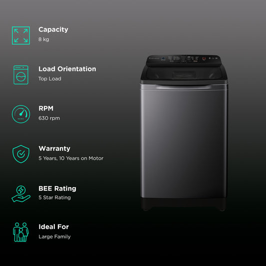 Haier 8 Kg 5 Star Fully Automatic Top Load Washing Machine (HSW80-678ES8NOIDA, Energy Saving, Dark Jade Silver)