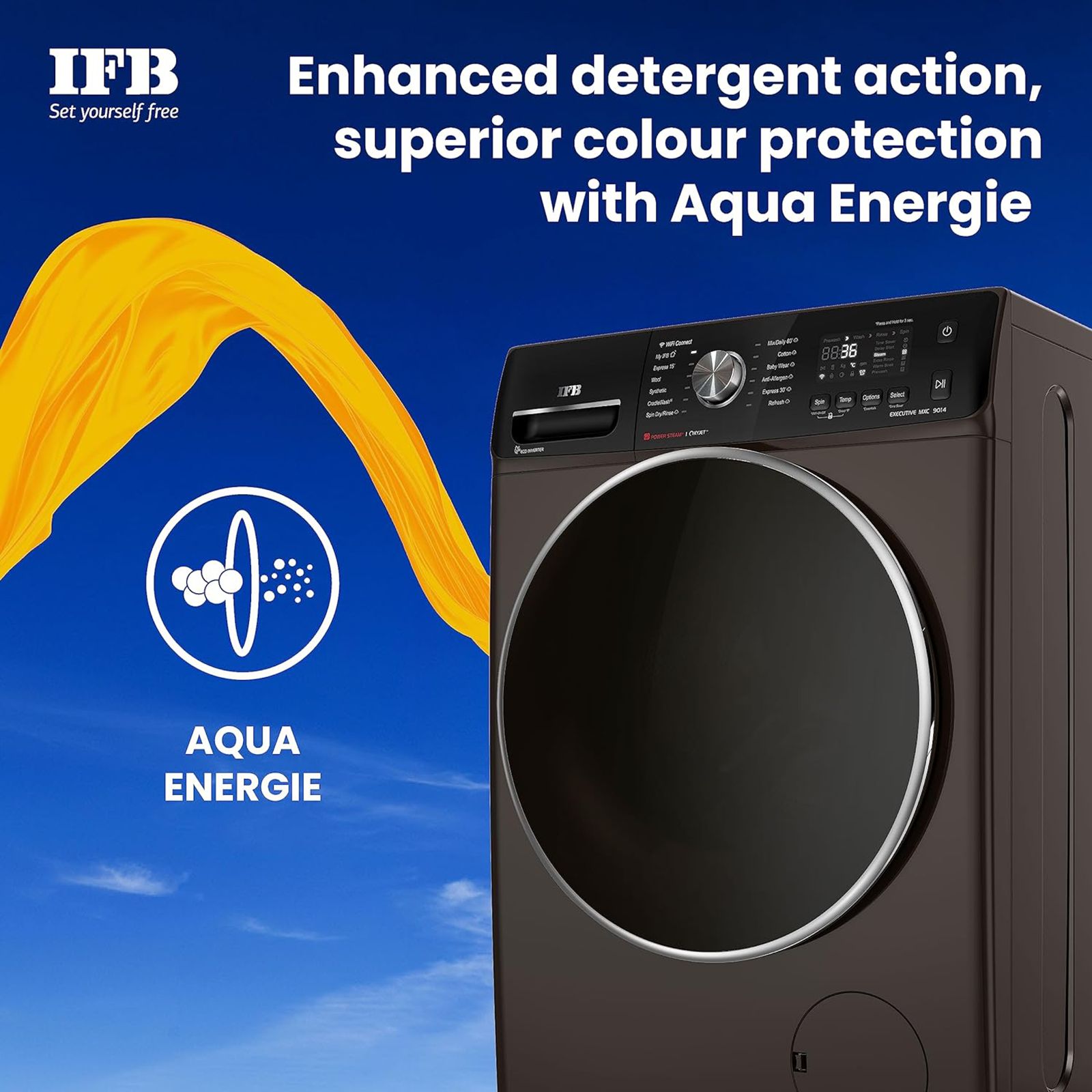 IFB 9 kg 5 Star Inverter Fully Automatic Front Load Washing Machine (Executive MXC, Voice Enabled, Mocha)