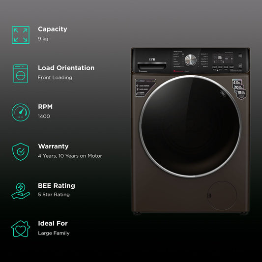 IFB 9 kg 5 Star Inverter Fully Automatic Front Load Washing Machine (Executive MXC, Voice Enabled, Mocha)
