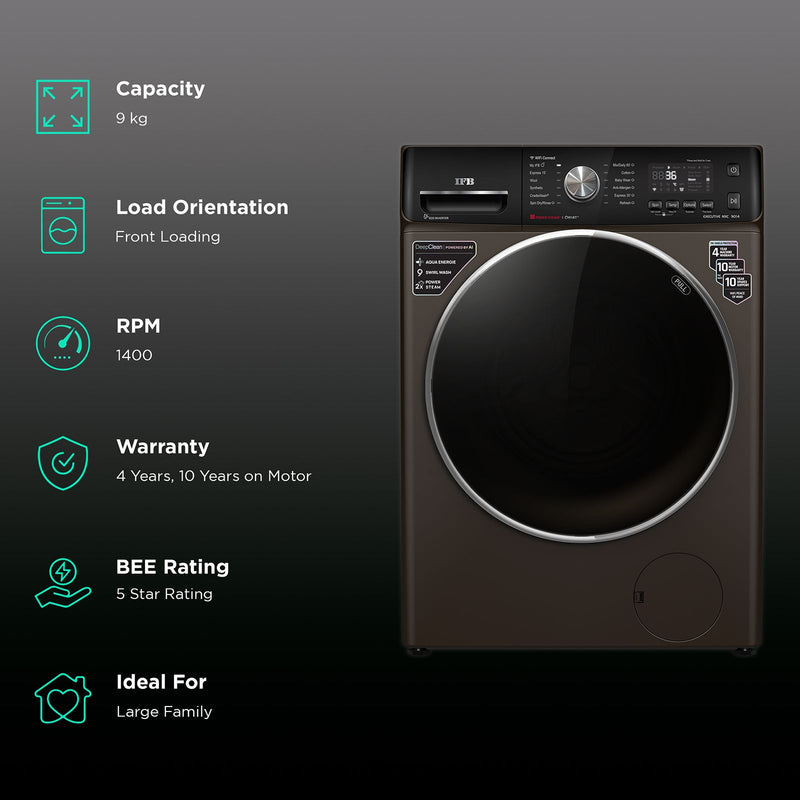 IFB 9 kg 5 Star Inverter Fully Automatic Front Load Washing Machine (Executive MXC, Voice Enabled, Mocha)