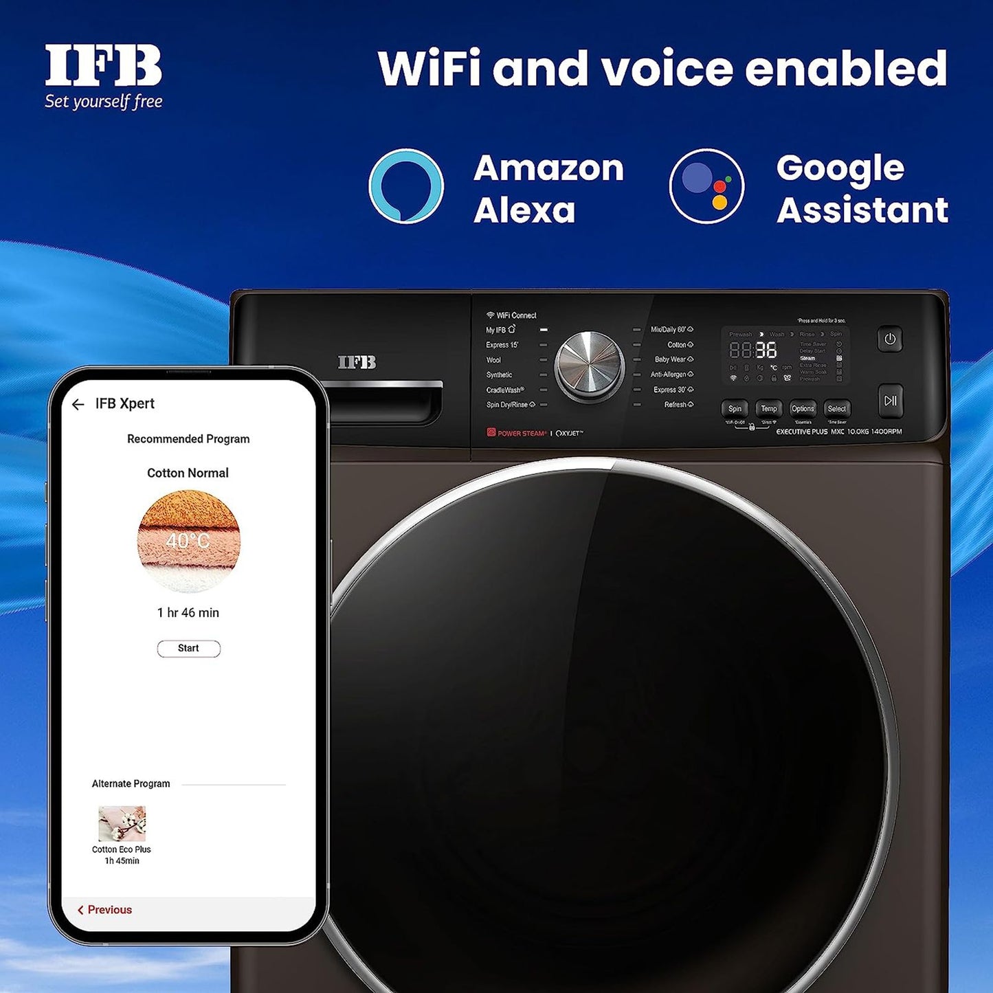 IFB 10 kg 5 Star Inverter Fully Automatic Front Load Washing Machine (Executive Plus MXC, Voice Enabled, Mocha)