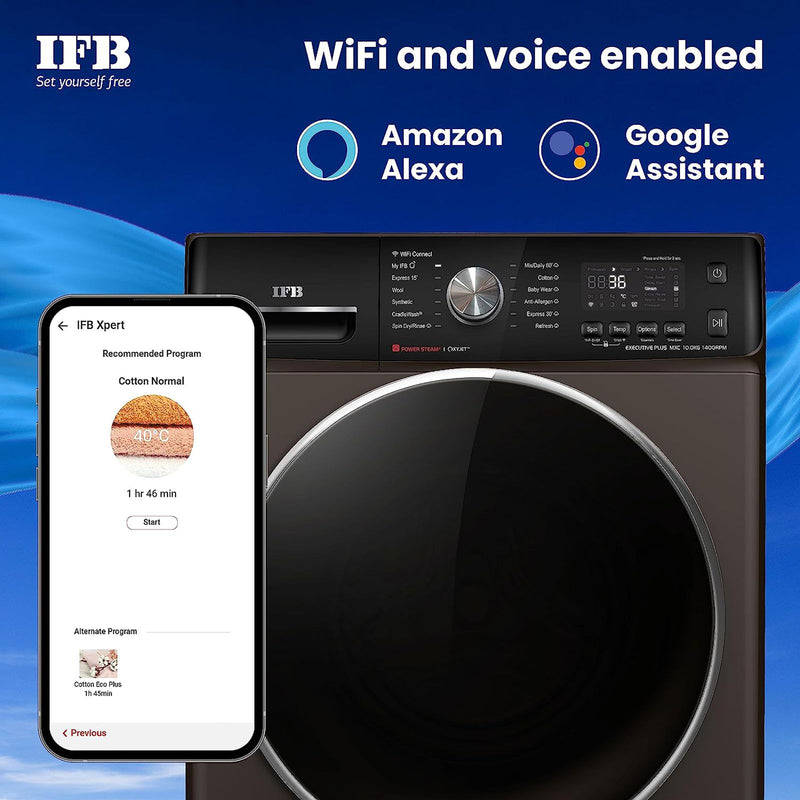 IFB 10 kg 5 Star Inverter Fully Automatic Front Load Washing Machine (Executive Plus MXC, Voice Enabled, Mocha)