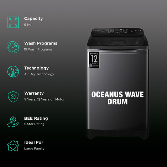 Haier 9 kg 5 Star Fully Automatic Top Load Washing Machine (HSW90-678ES8, Air Dry, Dark Jade Silver)