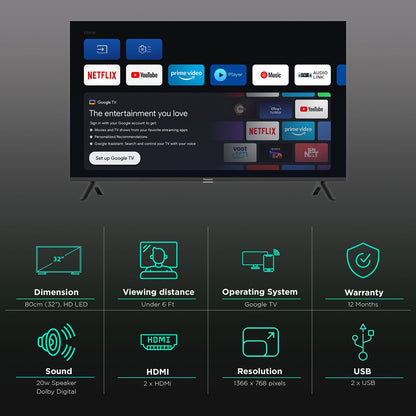 Panasonic MS Series 80 cm (32 inch) HD LED Smart Google TV with Dolby Digital Audio