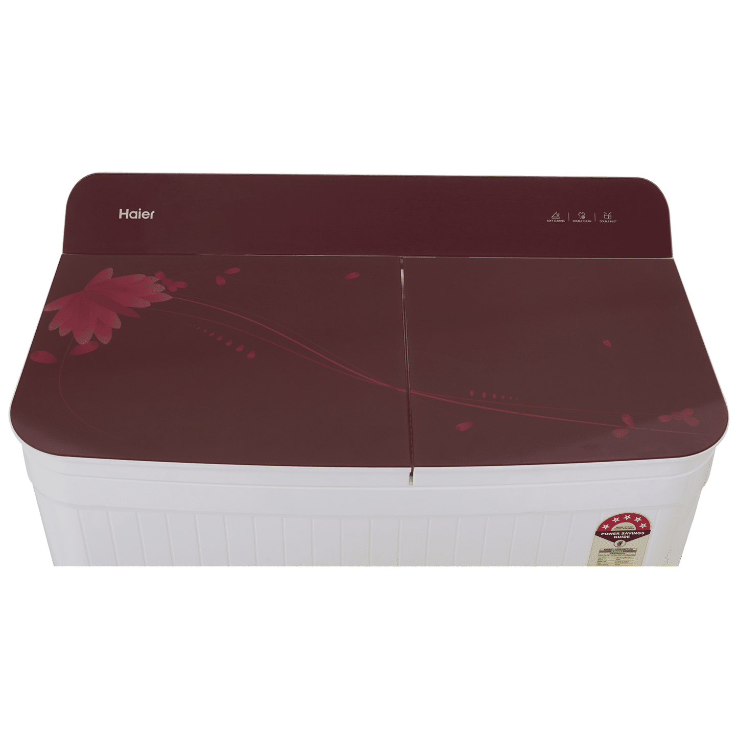 Haier 8 kg 5 Star Semi Automatic Washing Machine with Anti Bacterial Vortex Pulsator (178, HTW80-178, Burgundy with Flower)