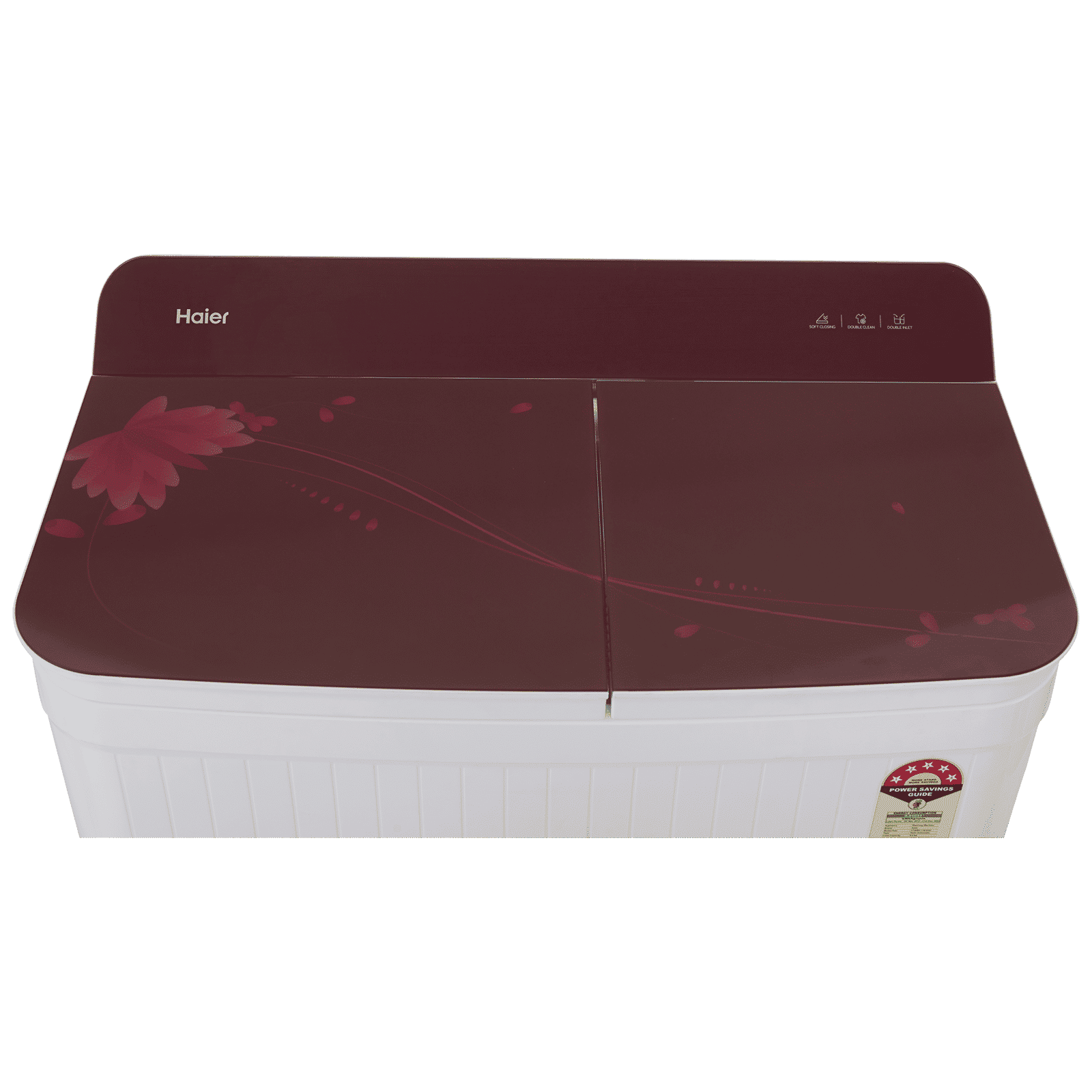 Haier 8 kg 5 Star Semi Automatic Washing Machine with Anti Bacterial Vortex Pulsator (178, HTW80-178, Burgundy with Flower)