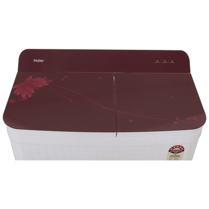 Haier 8 kg 5 Star Semi Automatic Washing Machine with Anti Bacterial Vortex Pulsator (178, HTW80-178, Burgundy with Flower)