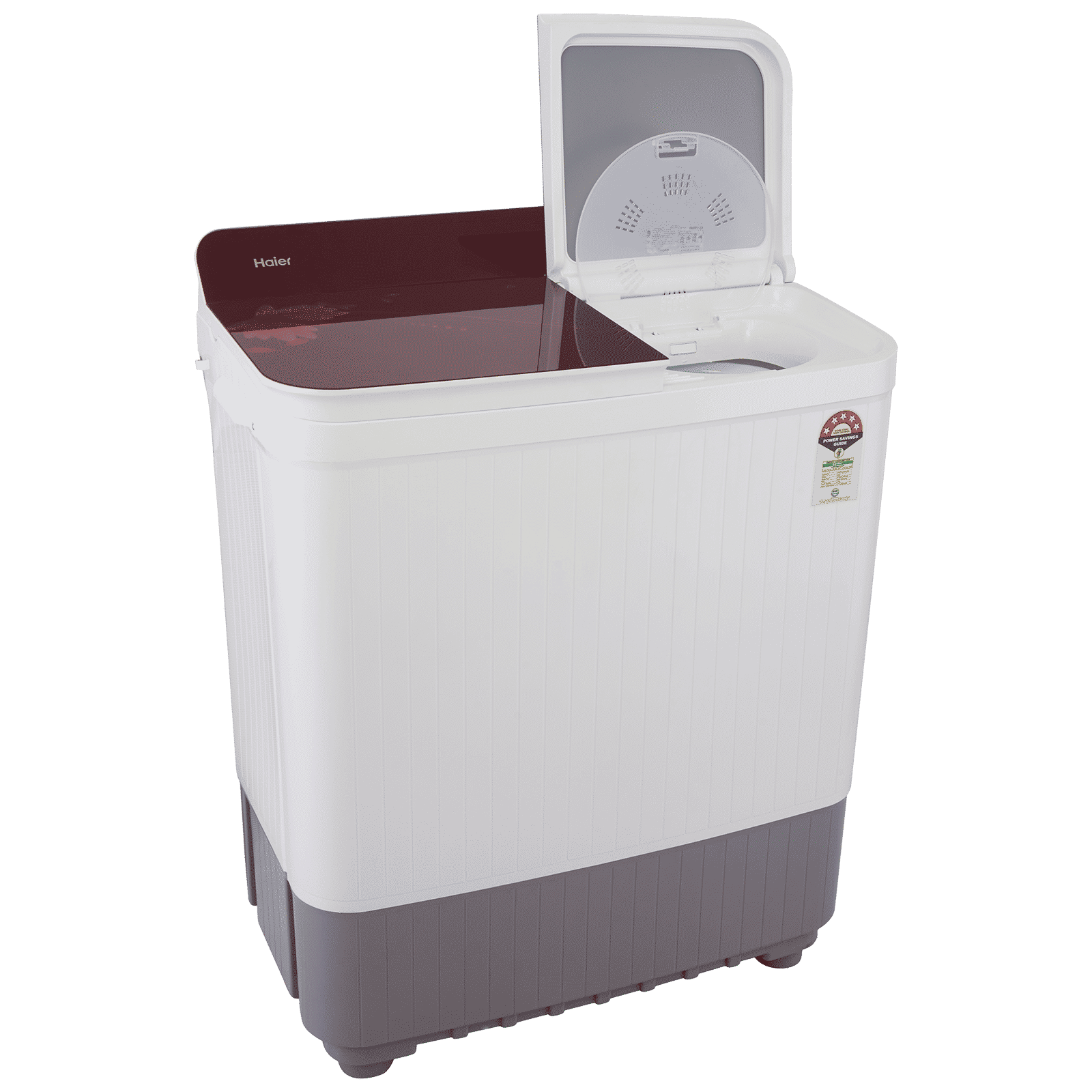Haier 8 kg 5 Star Semi Automatic Washing Machine with Anti Bacterial Vortex Pulsator (178, HTW80-178, Burgundy with Flower)