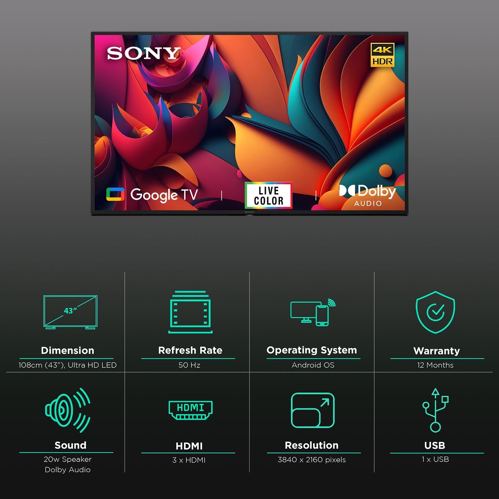 SONY X64L 108 cm (43 inch) 4K Ultra HD LED Google TV with High Dynamic Range (2023 Model)