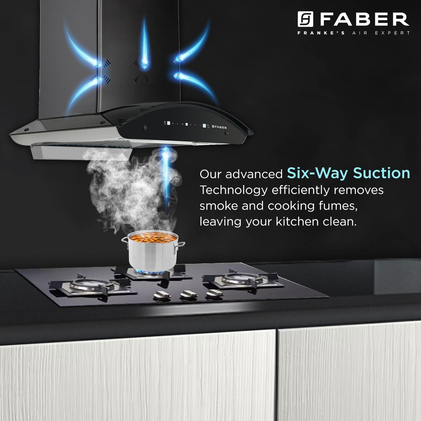 FABER HOOD ELLORA 3D IN HC SC BF BK 60cm 1400m3/hr Ductless Auto Clean Wall Mounted Chimney with Baffle Filter (Black)