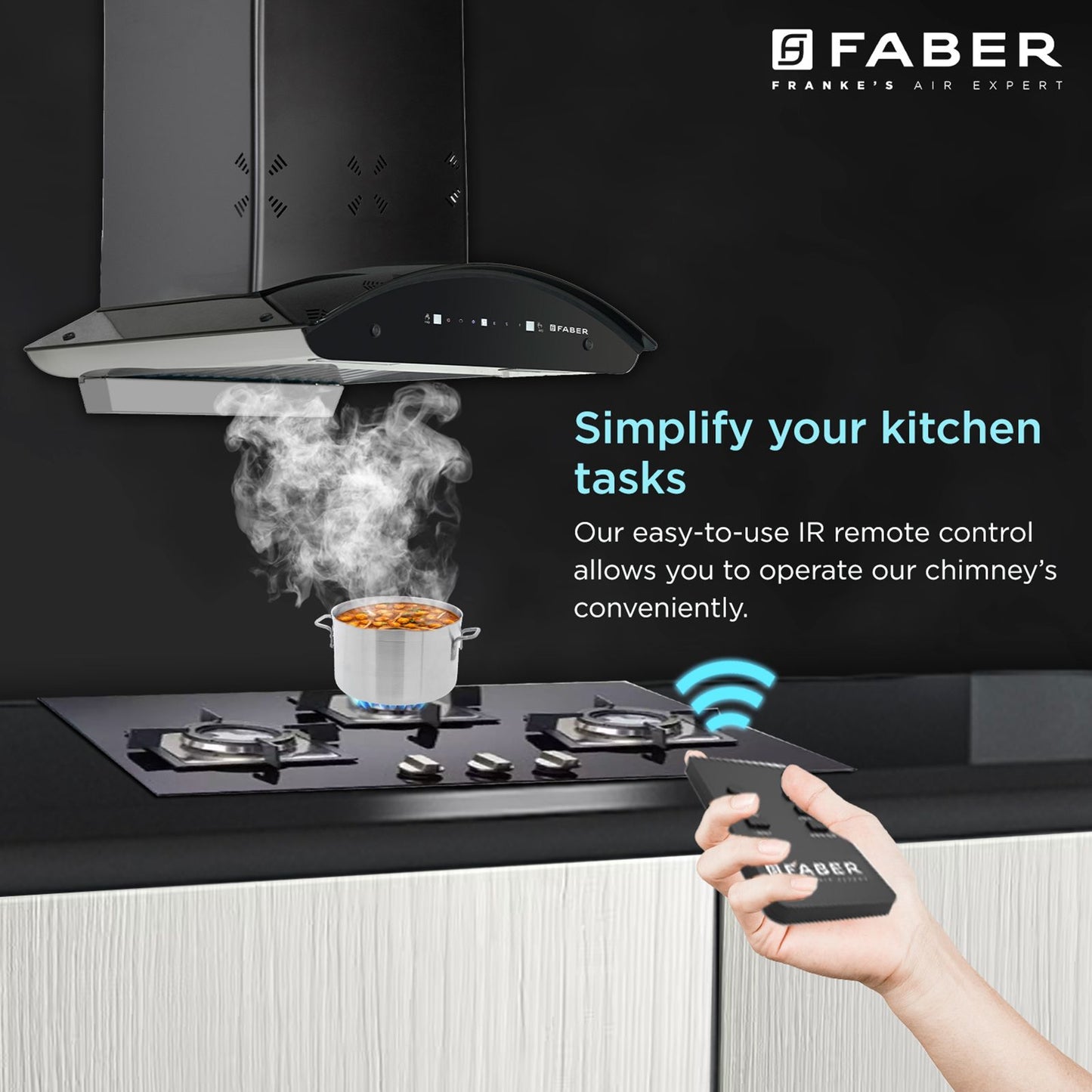 FABER HOOD ELLORA 3D IN HC SC BF BK 60cm 1400m3/hr Ductless Auto Clean Wall Mounted Chimney with Baffle Filter (Black)
