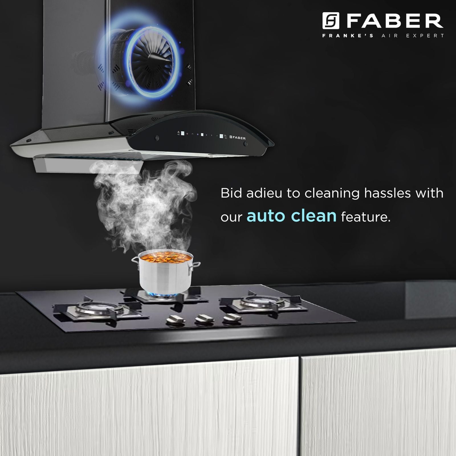 FABER HOOD ELLORA 3D IN HC SC BF BK 60cm 1400m3/hr Ductless Auto Clean Wall Mounted Chimney with Baffle Filter (Black)