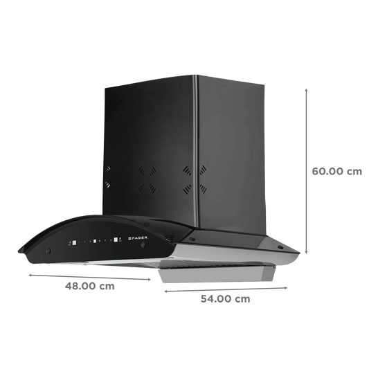 FABER HOOD ELLORA 3D IN HC SC BF BK 60cm 1400m3/hr Ductless Auto Clean Wall Mounted Chimney with Baffle Filter (Black)