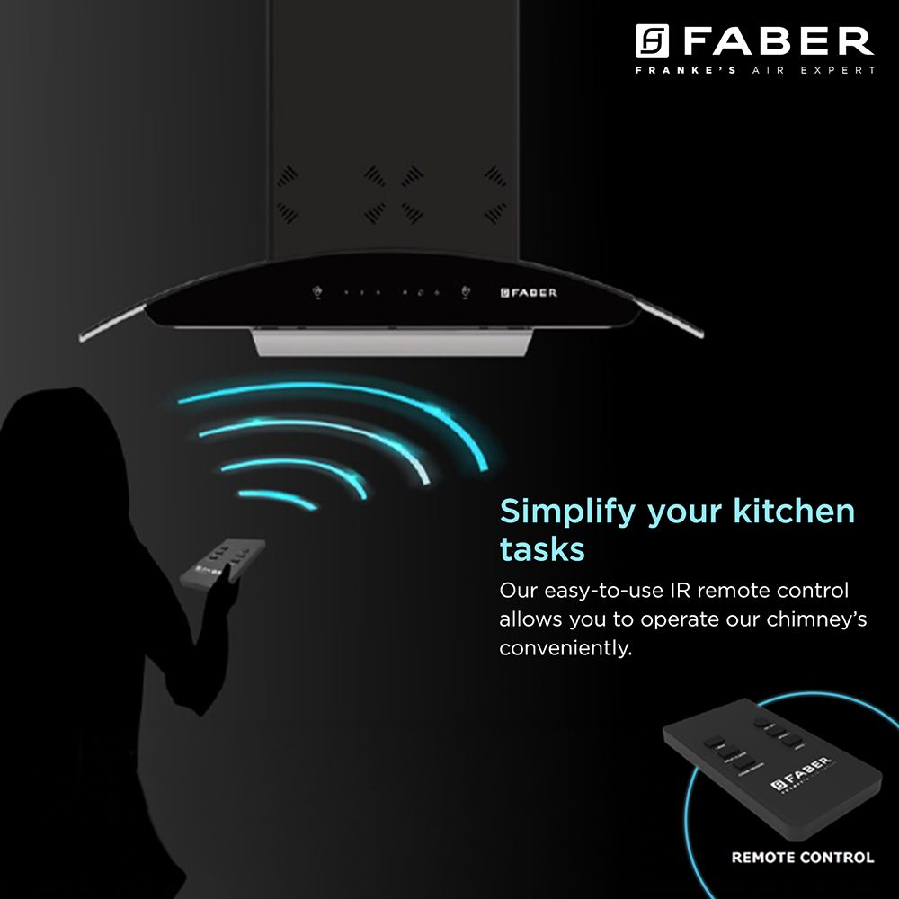 FABER Hood Ellora 3D IN HC SC BF BK 90cm 1400m3/hr Ducted Auto Clean Wall Mounted Chimney with Baffle Filter (Black)