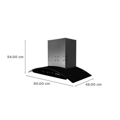 FABER Hood Ellora 3D IN HC SC BF BK 90cm 1400m3/hr Ducted Auto Clean Wall Mounted Chimney with Baffle Filter (Black)