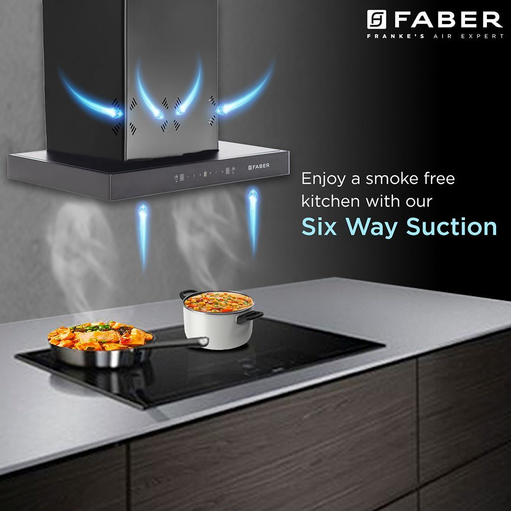 FABER HOOD CYGNUS IN 3D HC SC FL BK 60cm 1350m3/hr Ducted Auto Clean Wall Mounted Chimney with Odor Sensor (Black)