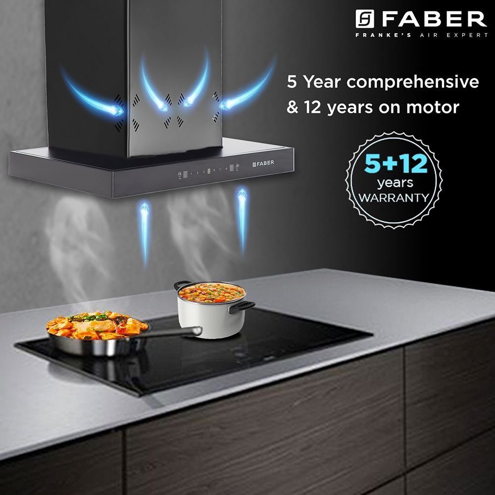 FABER HOOD CYGNUS IN 3D HC SC FL BK 60cm 1350m3/hr Ducted Auto Clean Wall Mounted Chimney with Odor Sensor (Black)