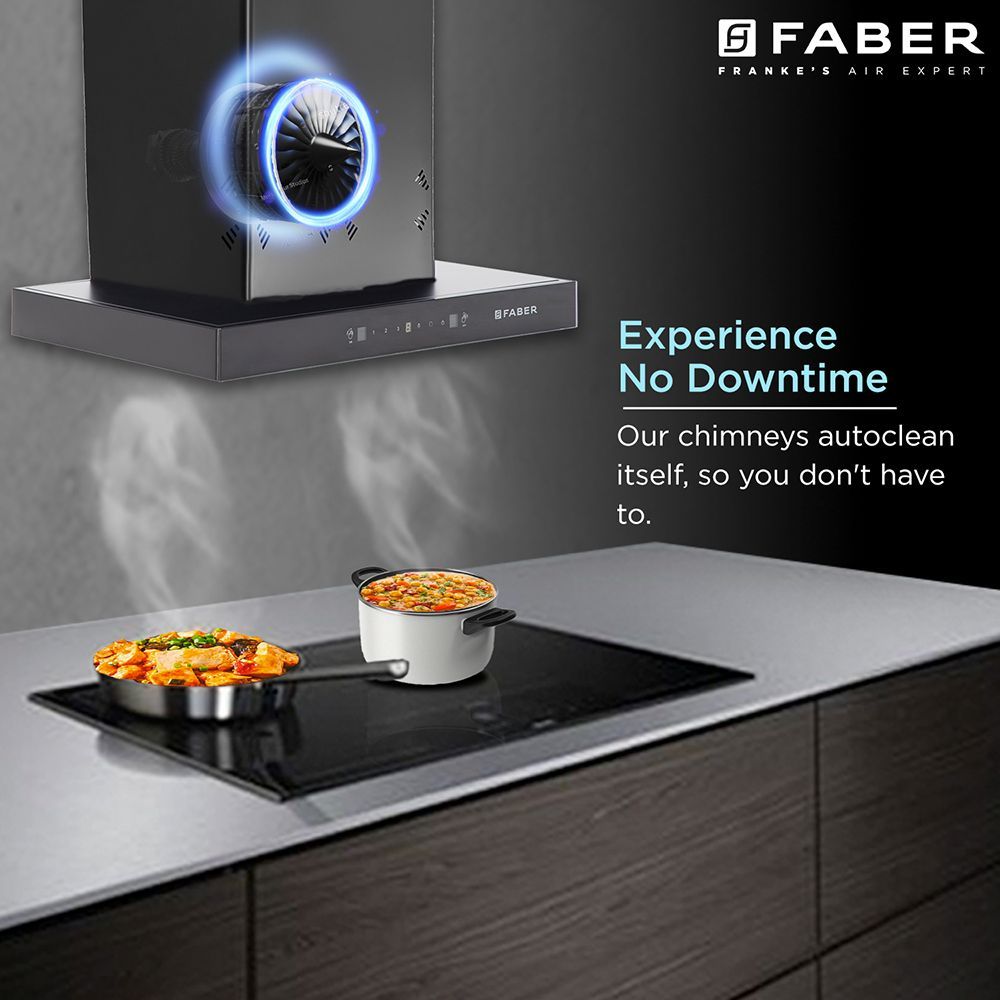 FABER HOOD CYGNUS IN 3D HC SC FL BK 60cm 1350m3/hr Ducted Auto Clean Wall Mounted Chimney with Odor Sensor (Black)