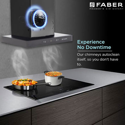 FABER HOOD CYGNUS IN 3D HC SC FL BK 60cm 1350m3/hr Ducted Auto Clean Wall Mounted Chimney with Odor Sensor (Black)