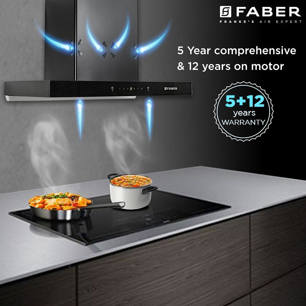 FABER HOOD CYGNUS IN 3D HC SC FL BK 75cm 1400m3/hr Ducted Auto Clean Wall Mounted Chimney with Odor Sensor (Black)