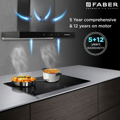 FABER HOOD CYGNUS IN 3D HC SC FL BK 75cm 1400m3/hr Ducted Auto Clean Wall Mounted Chimney with Odor Sensor (Black)