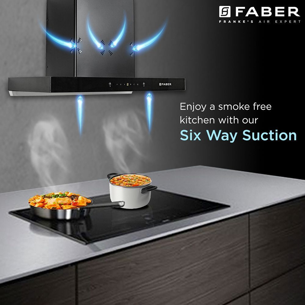 FABER HOOD CYGNUS IN 3D HC SC FL BK 75cm 1400m3/hr Ducted Auto Clean Wall Mounted Chimney with Odor Sensor (Black)