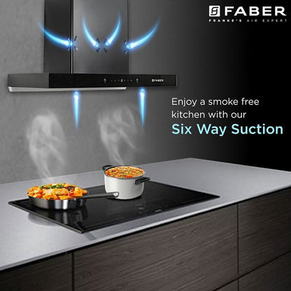 FABER HOOD CYGNUS IN 3D HC SC FL BK 75cm 1400m3/hr Ducted Auto Clean Wall Mounted Chimney with Odor Sensor (Black)