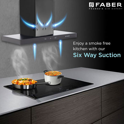 FABER HOOD CYGNUS IN 3D HC SC FL BK 90cm 1400m3/hr Ducted Auto Clean Wall Mounted Chimney with Odor Sensor (Black)