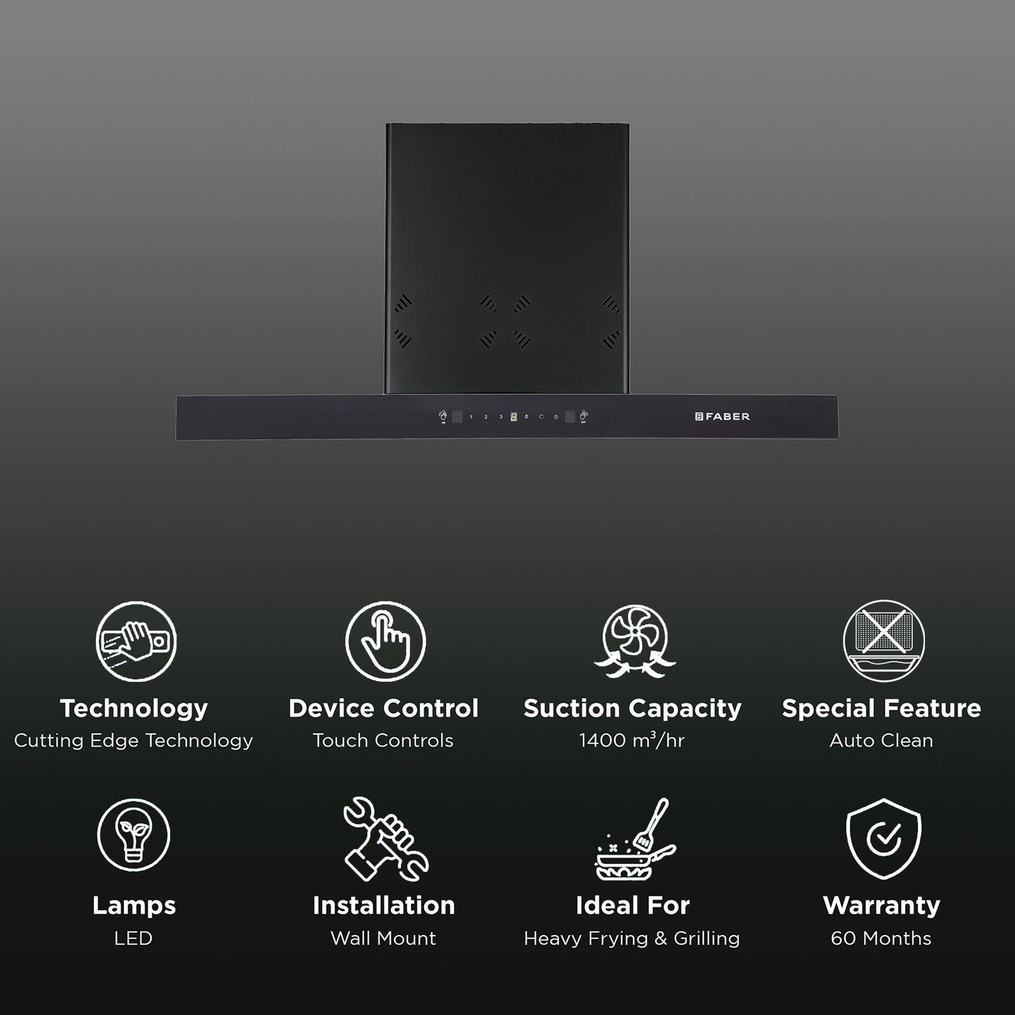 FABER HOOD CYGNUS IN 3D HC SC FL BK 90cm 1400m3/hr Ducted Auto Clean Wall Mounted Chimney with Odor Sensor (Black)