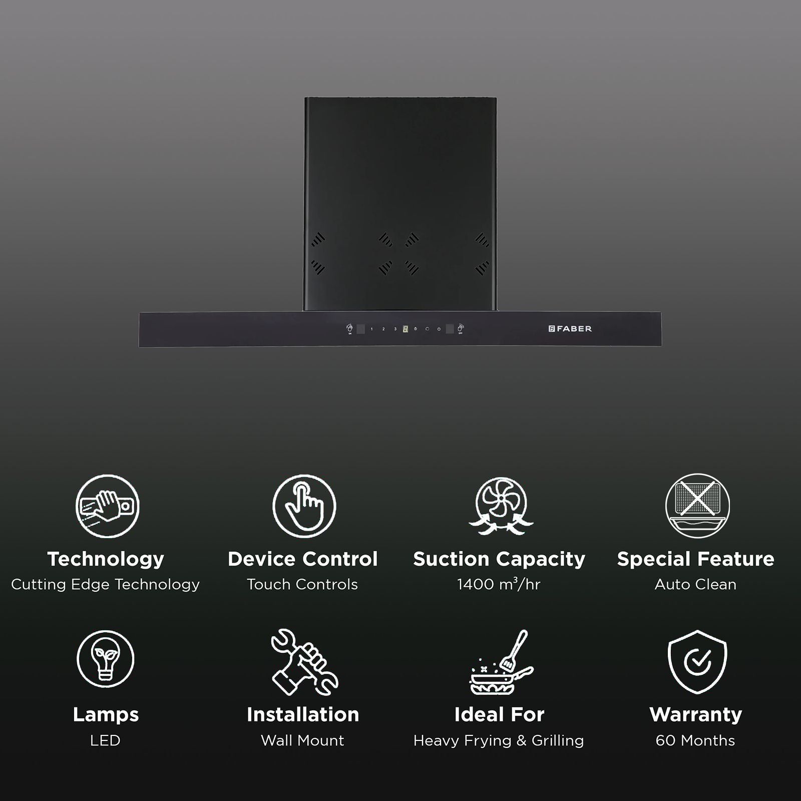 FABER HOOD CYGNUS IN 3D HC SC FL BK 90cm 1400m3/hr Ducted Auto Clean Wall Mounted Chimney with Odor Sensor (Black)