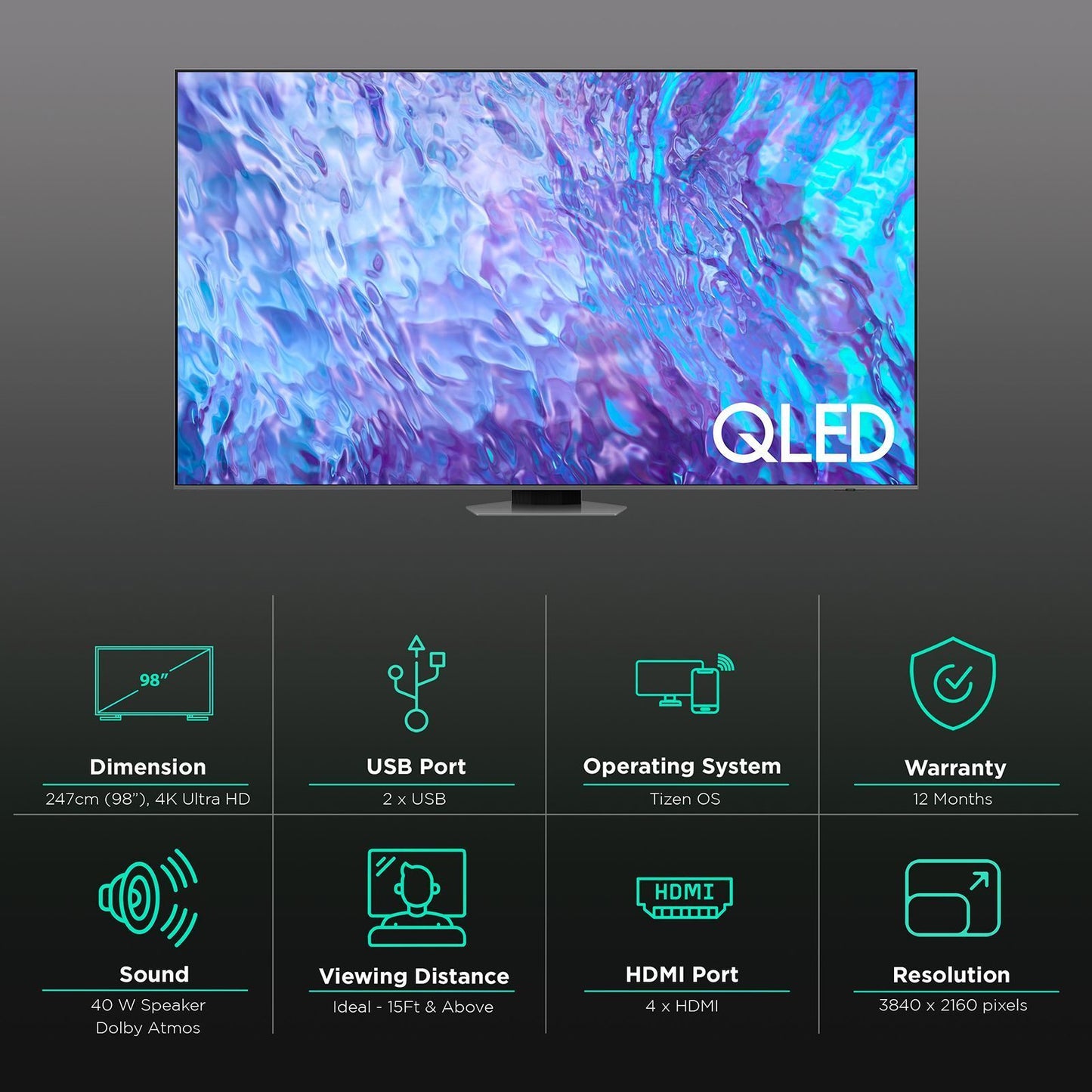 SAMSUNG 8 Series 247 cm (98 inch) QLED 4K Ultra HD Tizen TV with Dolby Atmos