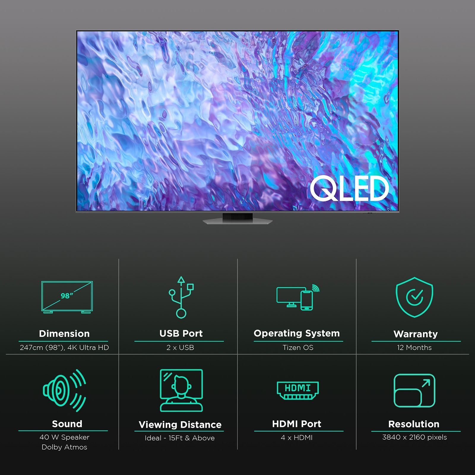 SAMSUNG 8 Series 247 cm (98 inch) QLED 4K Ultra HD Tizen TV with Dolby Atmos