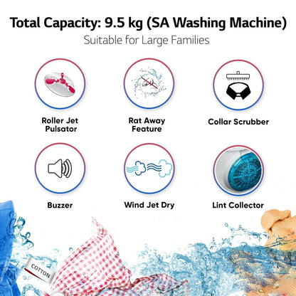LG 9.5 kg 5 Star Semi Automatic Washing Machine with Roller Jet Pulsator (P955ASGAZ.ADGQEIL, Dark Grey)