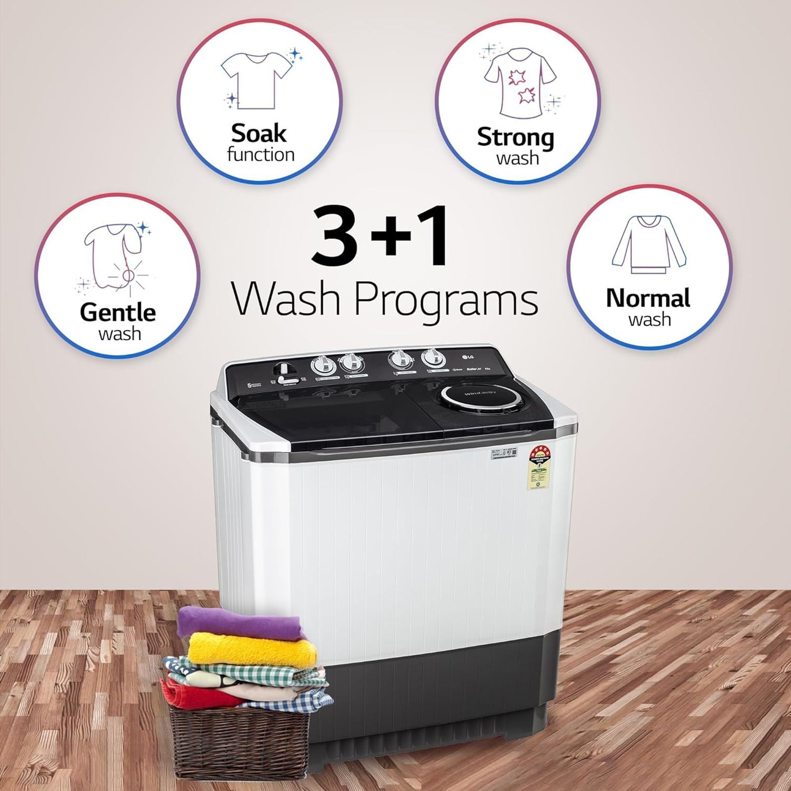 LG 9.5 kg 5 Star Semi Automatic Washing Machine with Roller Jet Pulsator (P955ASGAZ.ADGQEIL, Dark Grey)