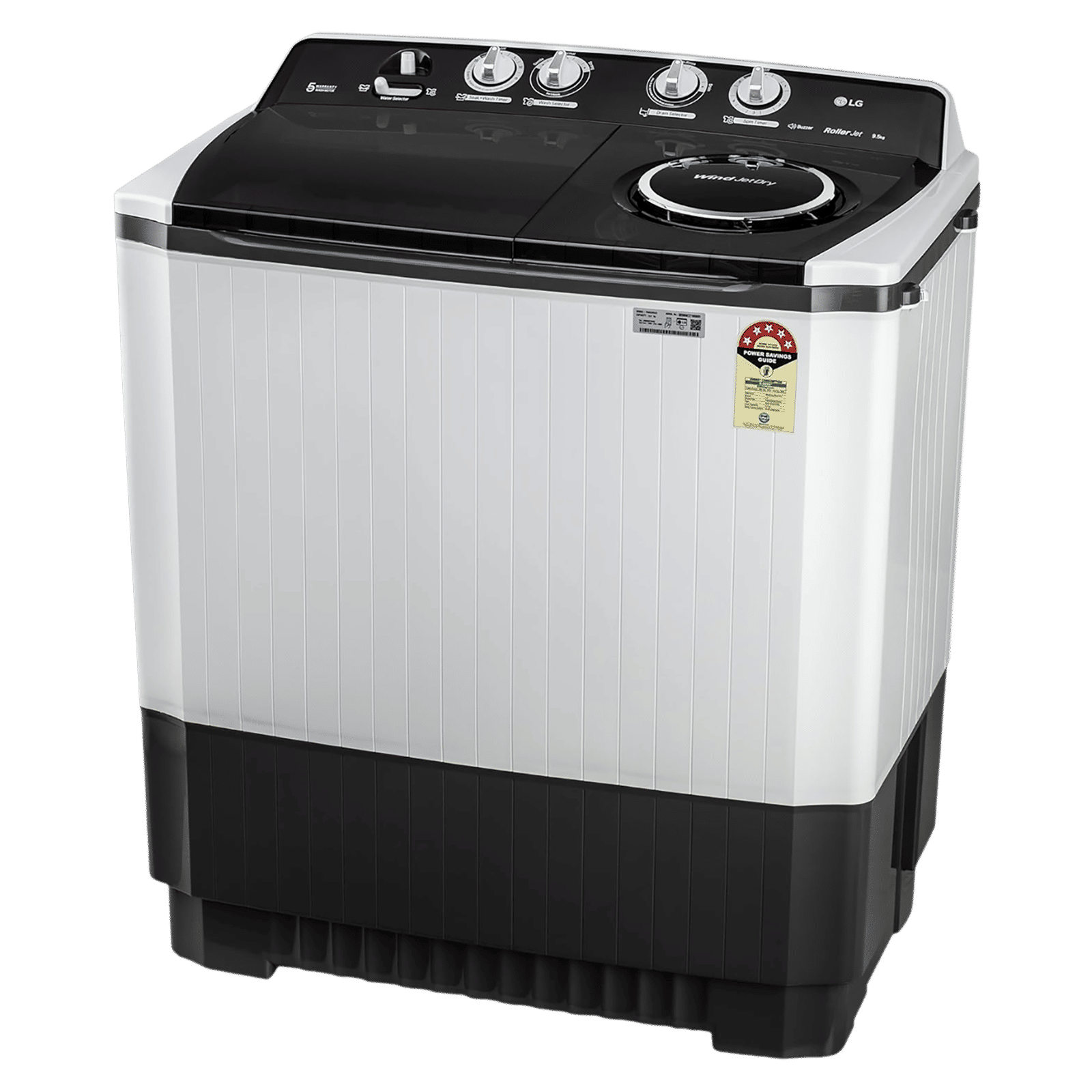 LG 9.5 kg 5 Star Semi Automatic Washing Machine with Roller Jet Pulsator (P955ASGAZ.ADGQEIL, Dark Grey)