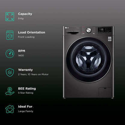 LG 9/5 kg 5 Star Fully Automatic Front Load Washer Dryer(FHD0905STB.ABLQEIL, In-built Heater, Black)