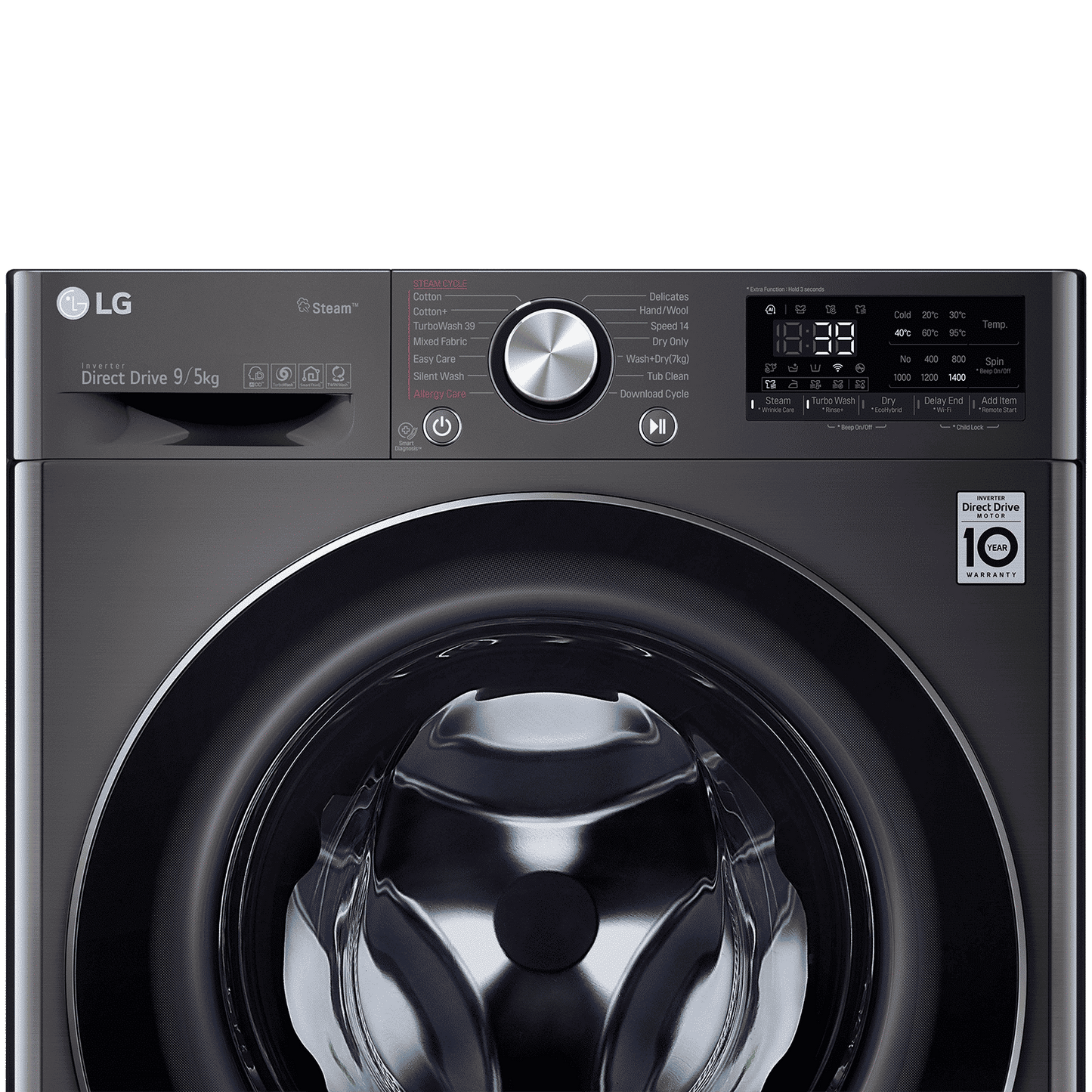 LG 9/5 kg 5 Star Fully Automatic Front Load Washer Dryer(FHD0905STB.ABLQEIL, In-built Heater, Black)
