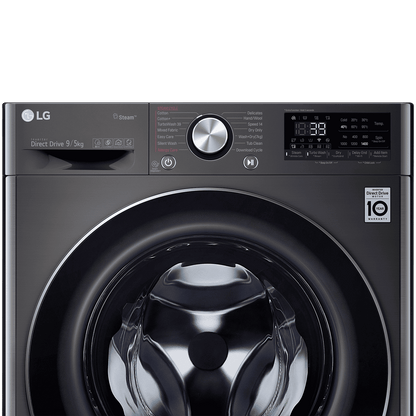 LG 9/5 kg 5 Star Fully Automatic Front Load Washer Dryer(FHD0905STB.ABLQEIL, In-built Heater, Black)