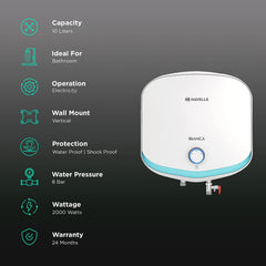 HAVELLS Bianca 10 Litre 5 Star Vertical Storage Geyser with Whirl Flow Technology (White & Blue)