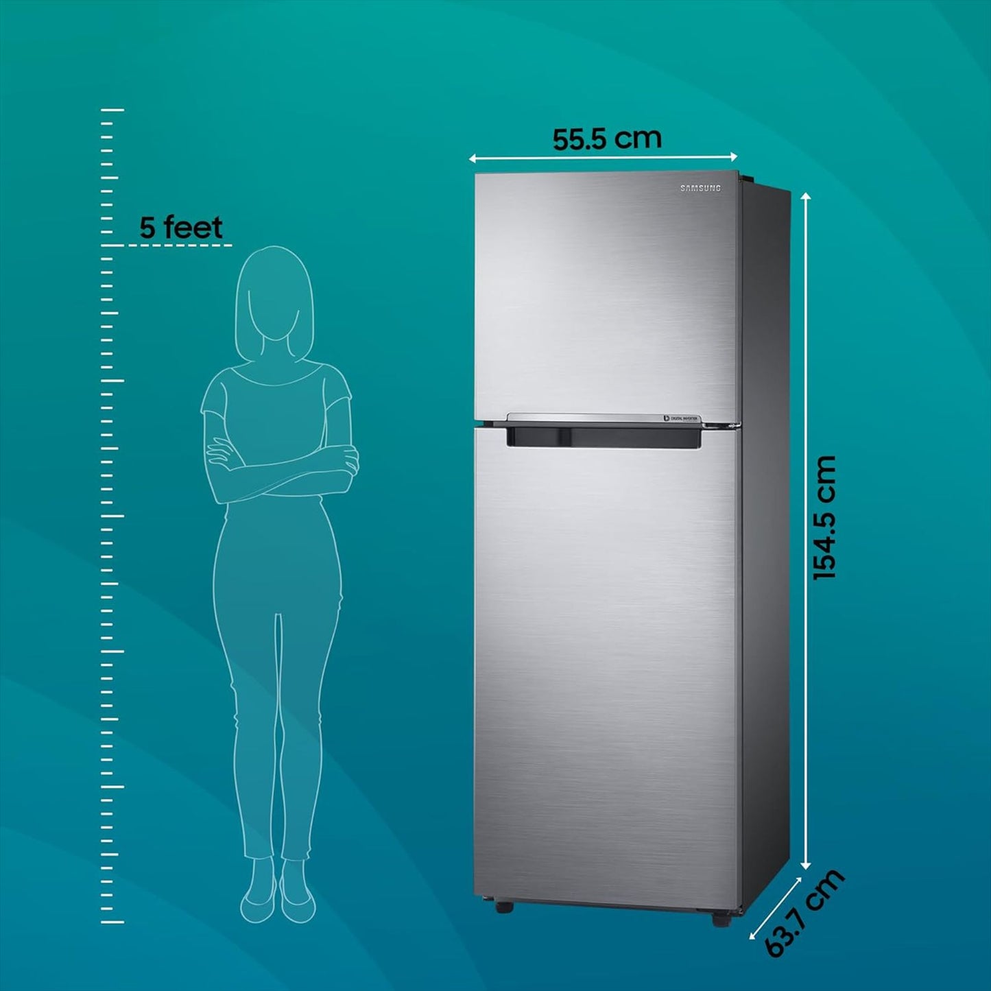 SAMSUNG 236 Litres 3 Star Frost Free Double Door Refrigerator with Stabilizer Free Operation (RT28C3053S8/HL, Elegant Inox)