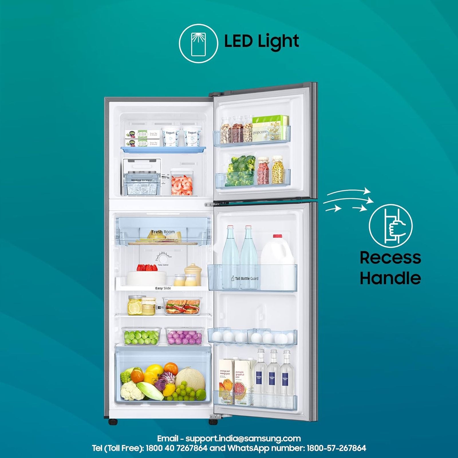 SAMSUNG 236 Litres 3 Star Frost Free Double Door Refrigerator with Stabilizer Free Operation (RT28C3053S8/HL, Elegant Inox)