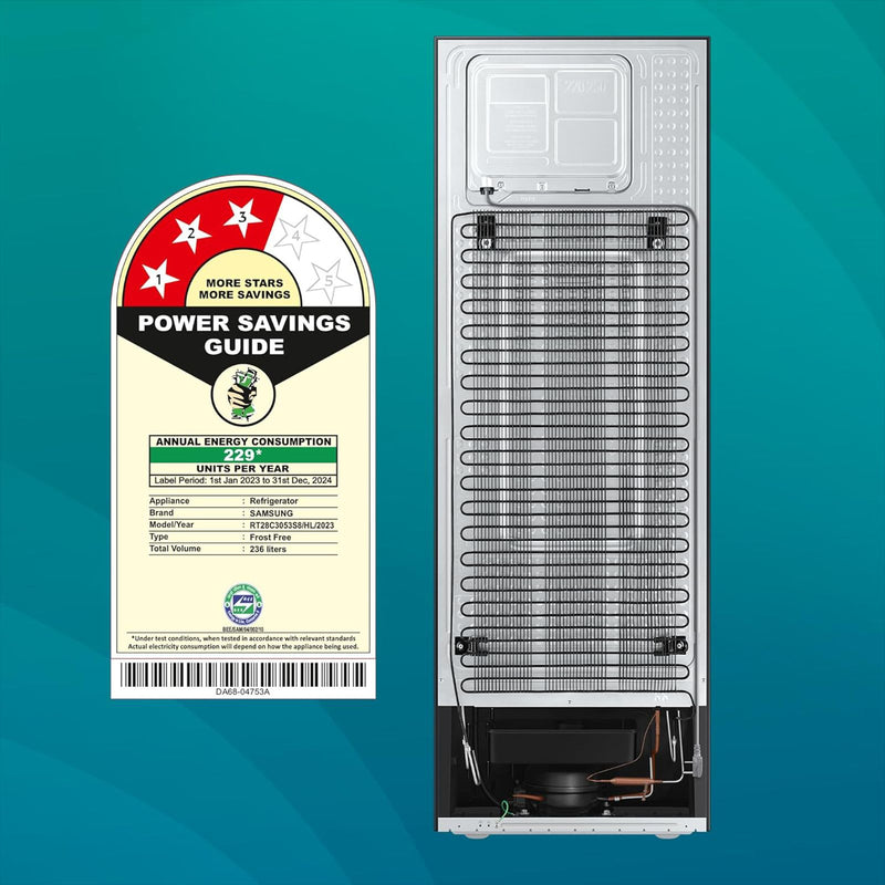 SAMSUNG 236 Litres 3 Star Frost Free Double Door Refrigerator with Stabilizer Free Operation (RT28C3053S8/HL, Elegant Inox)